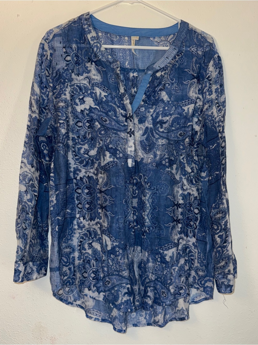 Grand & Greene women's long-sleeve boho split-neck blouse XL